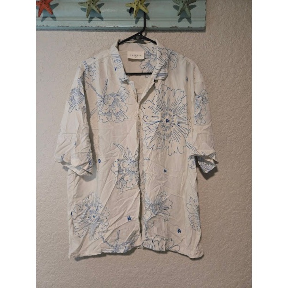 YoungLA White Floral Button Down